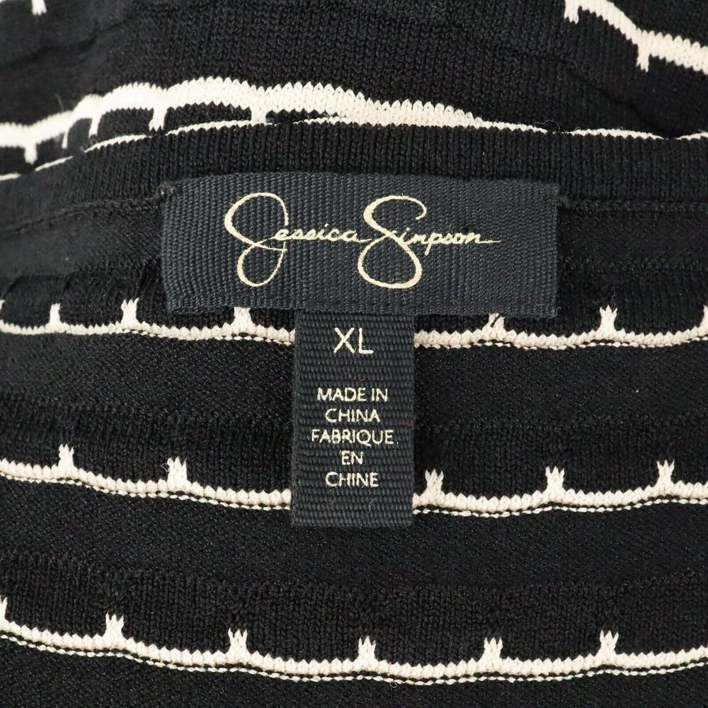 Jessica Simpson Sweater Dress Womens XL Black Ivory Stripes Knit Fit n Flare - Picture 3 of 12